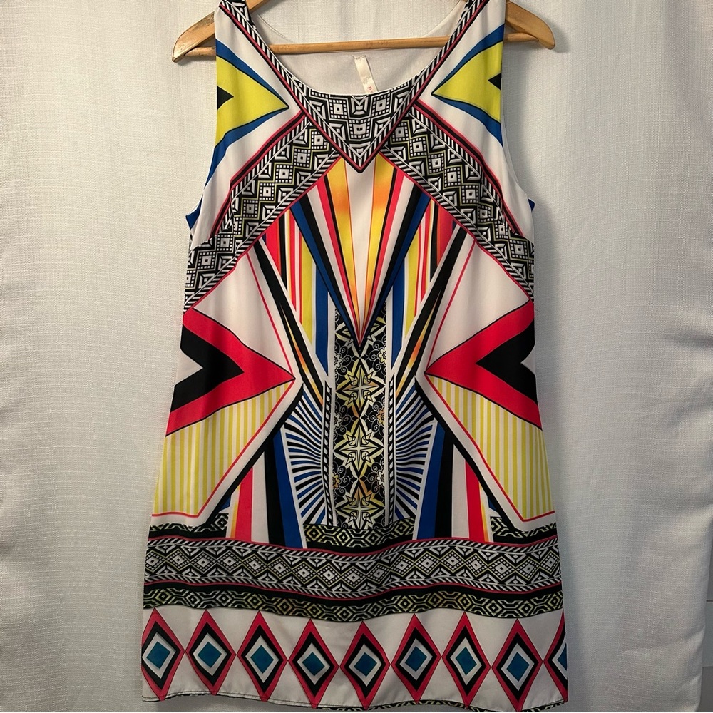 Point Bright Print Sleeveless Shift Dress Size Large